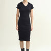 RIBBED V NECK DRESS