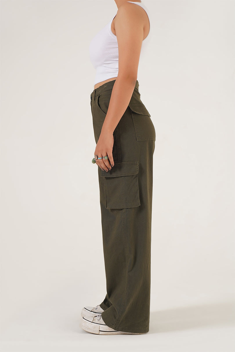 24A/W】AO-62 loop cargo pants / olive Olive Wide Leg Cargo Trousers