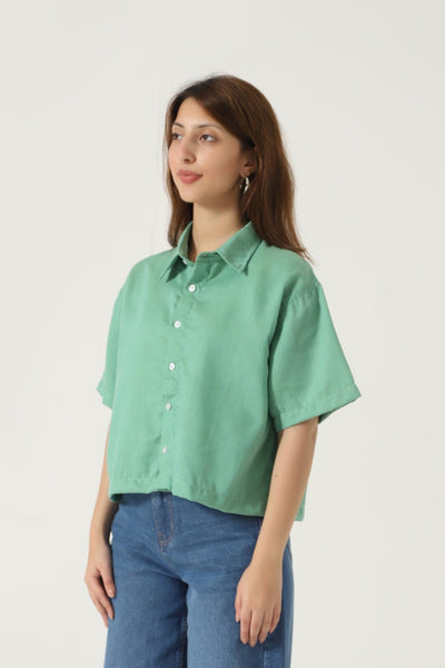 CROPPED BUTTON UP SHIRT