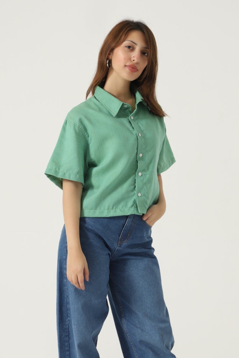 CROPPED BUTTON UP SHIRT