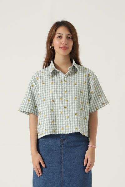 CROPPED BUTTON UP SHIRT