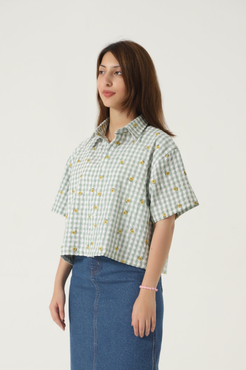 CROPPED BUTTON UP SHIRT